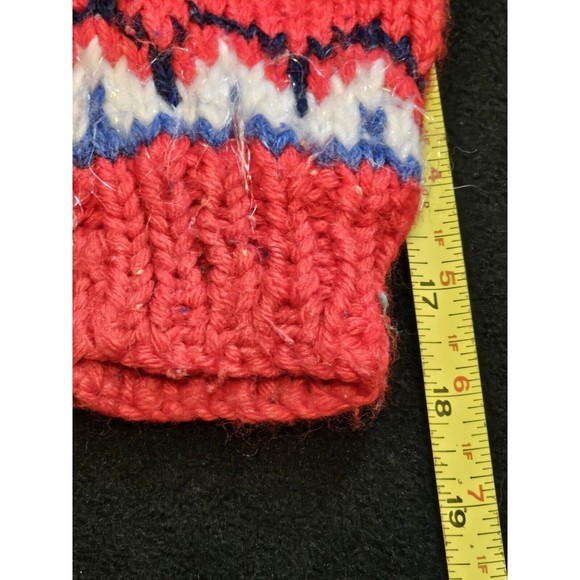 Hand Knit Toddler Sweater Wool Blend Fair Isle Red Crew Neck Unisex Cardigan - Picture 9 of 13